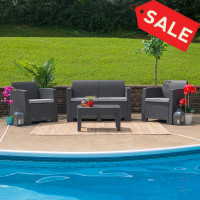 Flash Furniture DAD-SF2-2-DKGY-GG Dark Gray Faux Rattan Loveseat with All-Weather Light Gray Cushions 